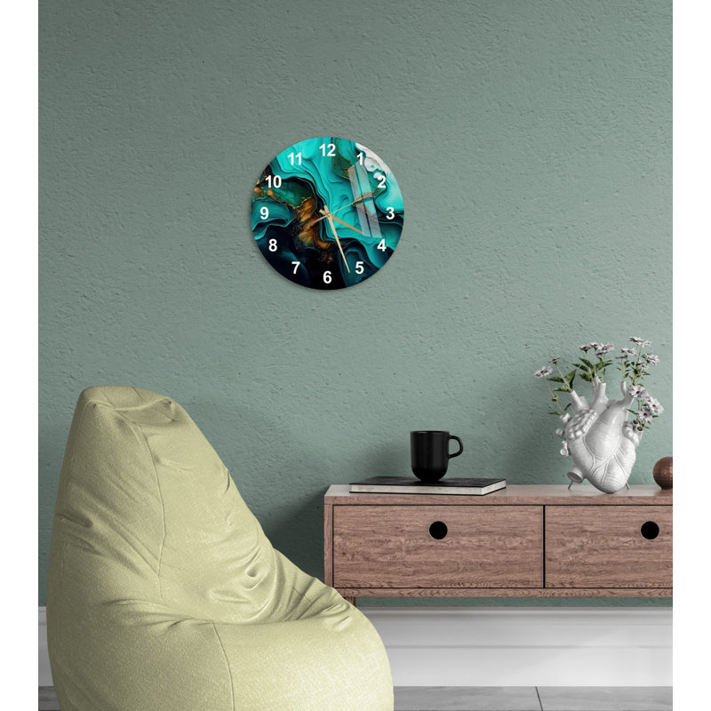 Horloge murale silencieuse en verre trempé de style abstrait, Blanc