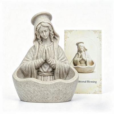 Virgin Mary Statue Rosary Holder Jewelry holder Blessed Mother Statues Catholic Gifts for Women Catholic Decor Rosary Holder 6 inch Indoor (Grey)