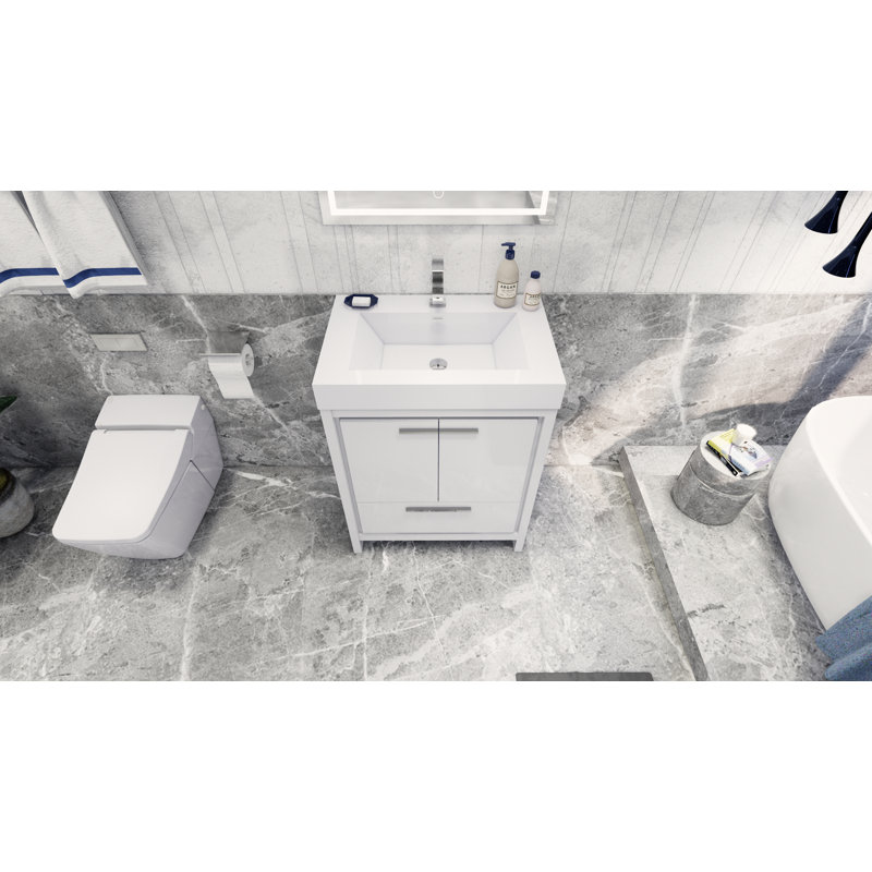 Meuble-lavabo simple 30 po McGavock, Chrome, Blanc lustré