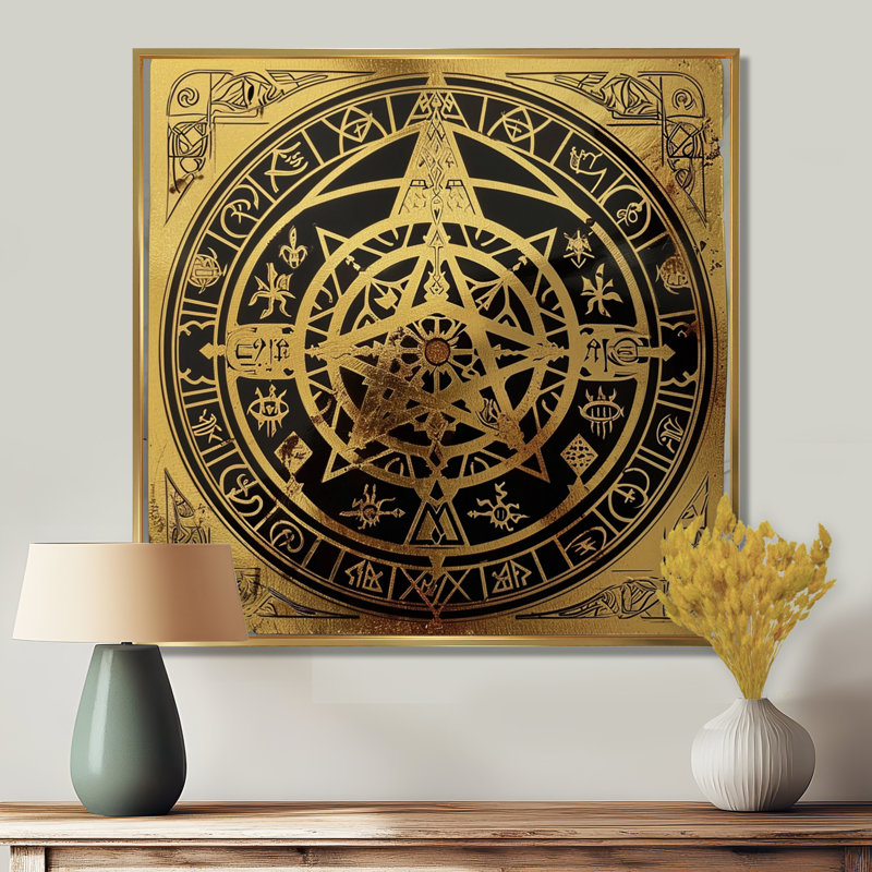Magicien, phoque alchimie, art mural Mandala, Cadre flottant doré, H 30 po x l 30 po x P 1 po
