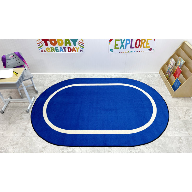 KidCarpet Montessori bleu avec ligne crème, salle de classe ovale 6 pi x 8 pi 6 po, tapis de salle de jeux pour enfants Idéal pour les endroits très passants dans le salon, la chambre à coucher 