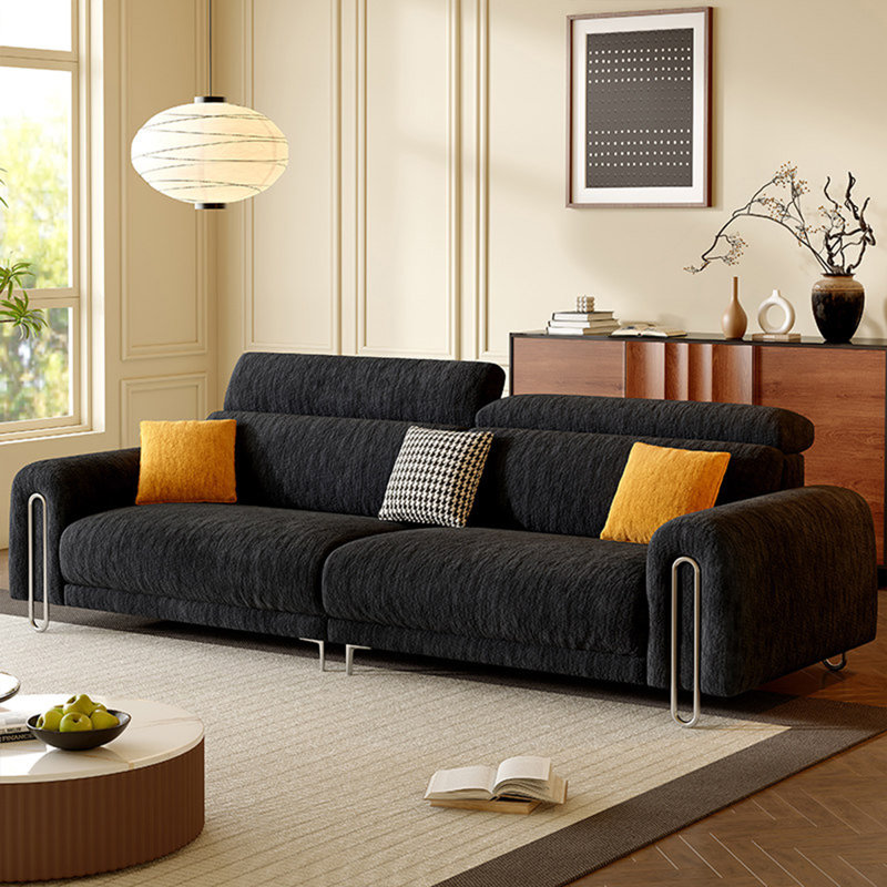 Canapé modulaire en chenille noire, H 37,4 po x l 102,36 po x P 39,37 po, Chenille noir