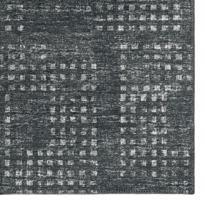 Tapis contemporain noir Houndstooth 5 po x 7 po 6 po, Rectangle 9 pi x 12 pi