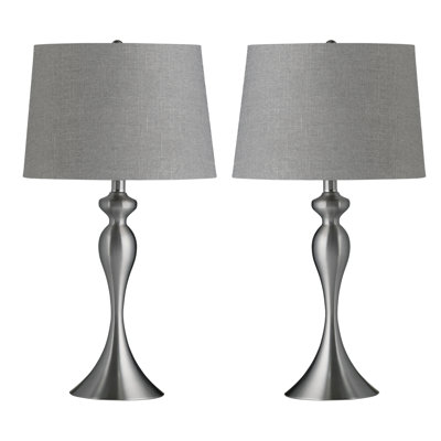 Ensemble de 2 lampes de table en acier argenté avec abat-jour en lin gris