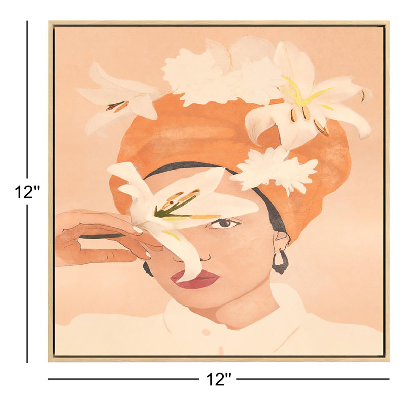 «Girl with Flowers Illustration» par plombart, Non, H 12 po x l 12 po x P 2 po, Toile avec cadre naturel