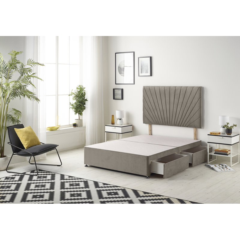 SantaFe Tweed Fabric Divan Bed Base and Headboard with Optional Drawers, Small Double (4'), Coffee, 2 Drawers