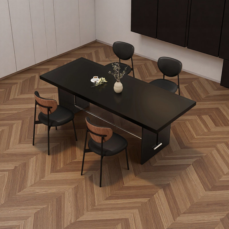 Black rectangular dining table, 29.52" H x 86.61" W x 35.43" D, 5 Pieces: Table, 4 Chairs