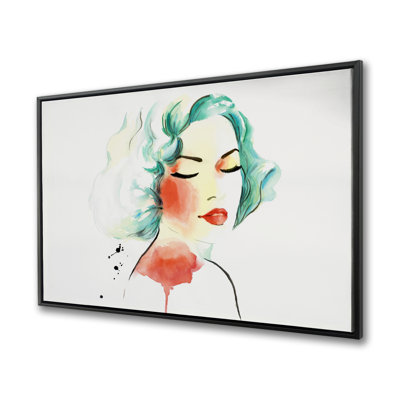 Left Side Watercolor Serenely Lady Portrait - Turquoise Canvas