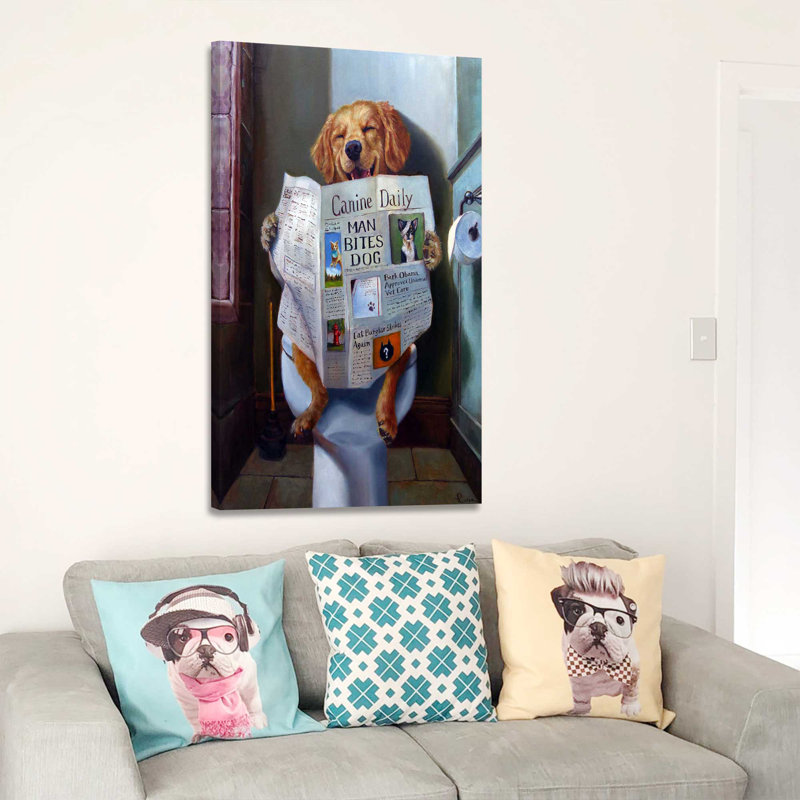 «Dog Gone Funny» par Lucia Heffernan - Peinture, Toile tendue, H 40 po x l 24 po x P 1,5 po