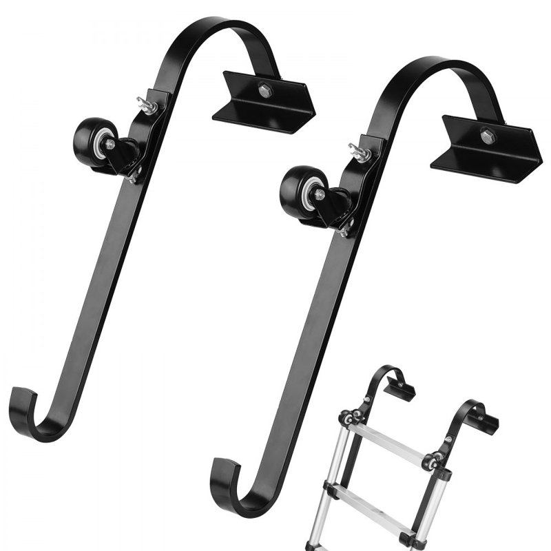 Ladder Roof Hook Stabilizer 2 Pack with Wheel Rubber Grip T-Bar Steel, 19.1, Black, 19.1