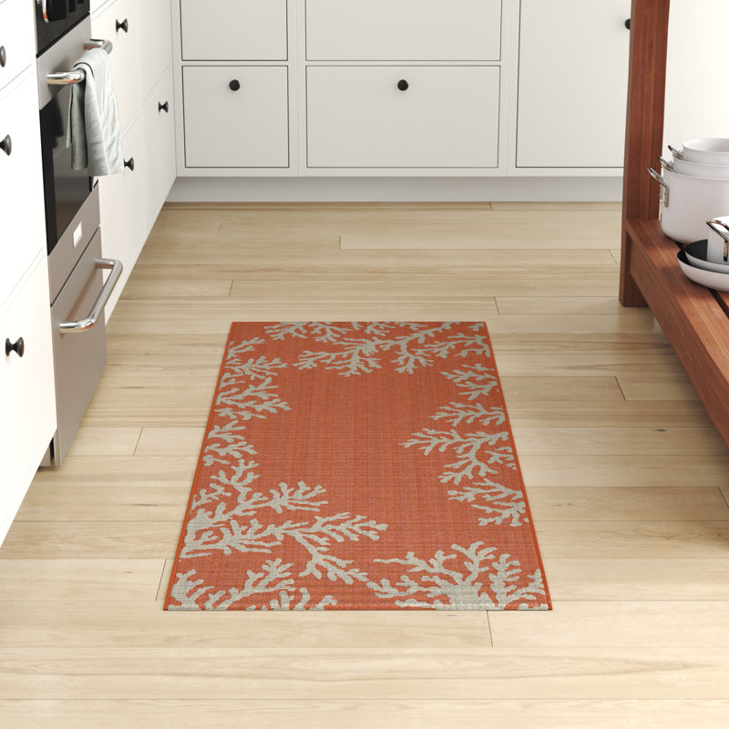 Thomasina No Pattern And Not Solid Color Synthetic Non-Skid Kitchen Mat, Runner 1'11" x 4'11", Sunset/Orange
