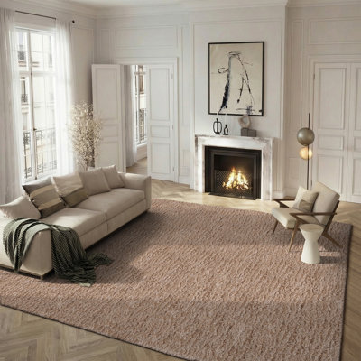 Tapis beige à poils longs fabriqué à la main Franklynn
