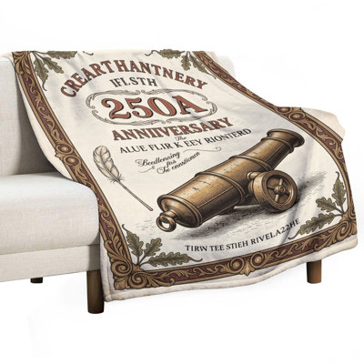 Vintage Cannon And Feather Anniversary Poster Luxury Flannel Throw Blanket, Soft Warm Fuzzy Blanket for Living Room Sofa Bed Home Decor