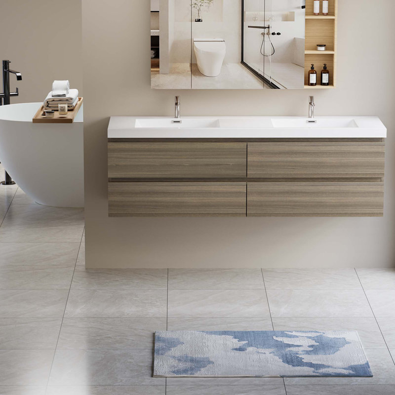Meuble-lavabo flottant 72 po avec lavabo 72 po, Gris cendre