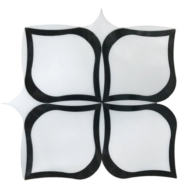 Carreau de mosaïque de plancher et de mur à motif de tulipe et marbre noir 12 po x 12 po Tulip Thassos (1 pied carré / pièce)