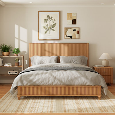 Cadre de lit en bois massif, cadre de lit plateforme avec tête de lit, grand lit en bois naturel, aucun sommier nécessaire