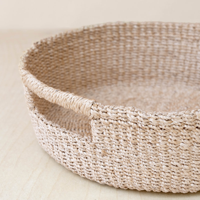 Natural Round Tray with Cutout Handles