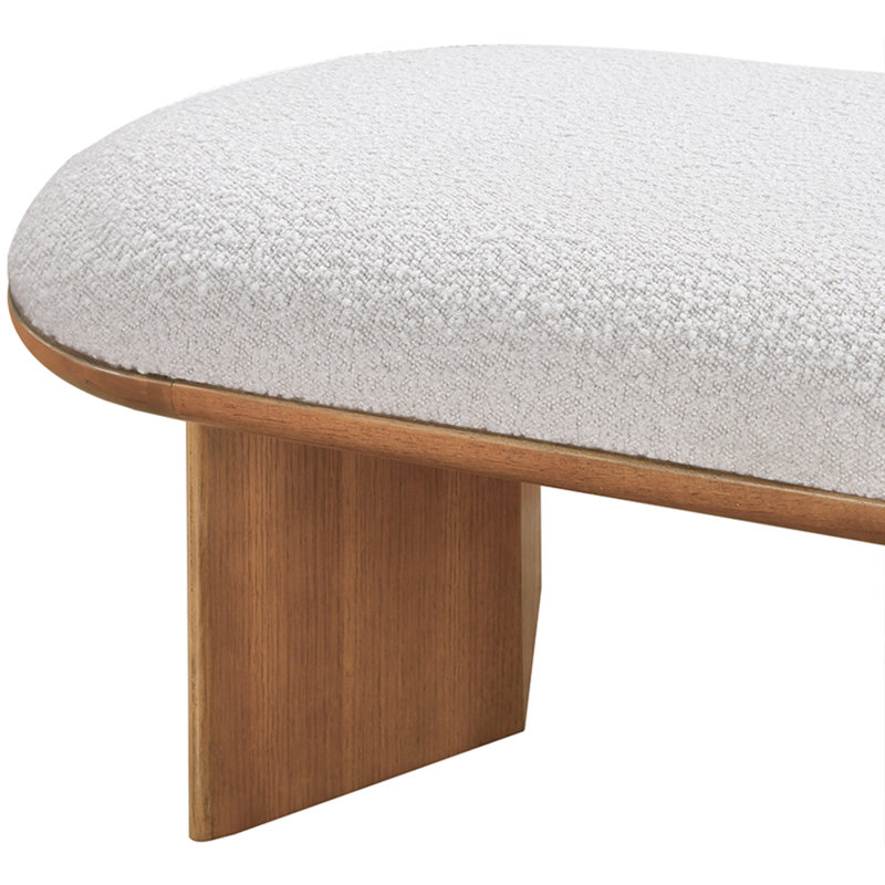Wilshire Boucle Fabric Upholstered Bench, Cream Boucle Fabric, Walnut