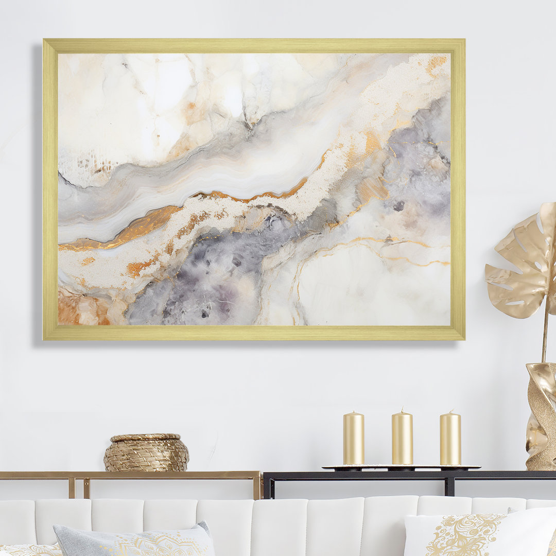 Beige And Gold Stone Geode Scenery Minimalism I - Stone Geode Canvas Print Design Art Overall 