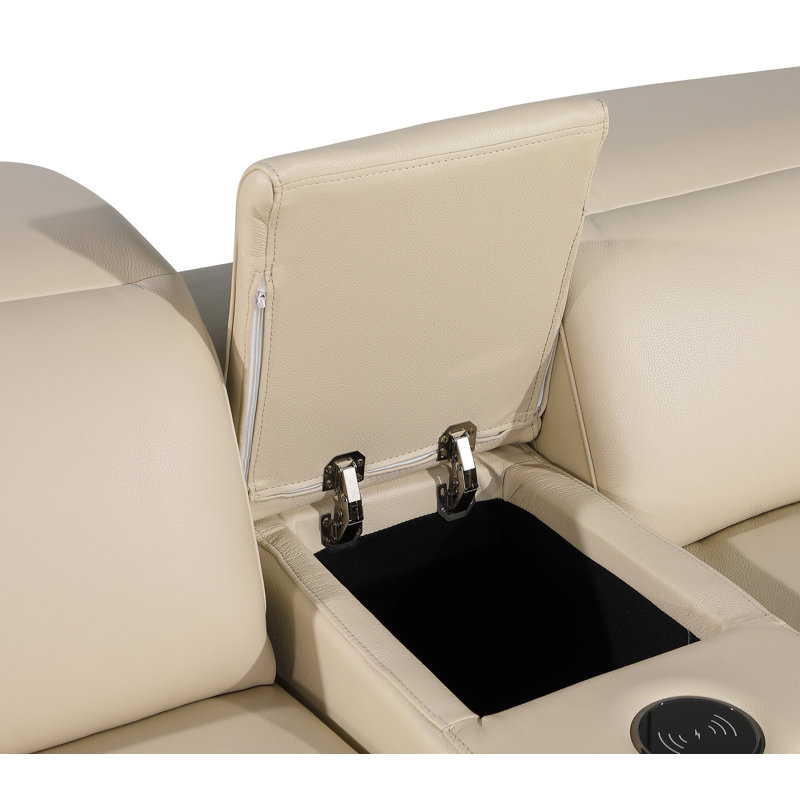 Canapé modulaire inclinable en cuir italien à grain supérieur de 8 pièces Stanwin, Cuir véritable beige