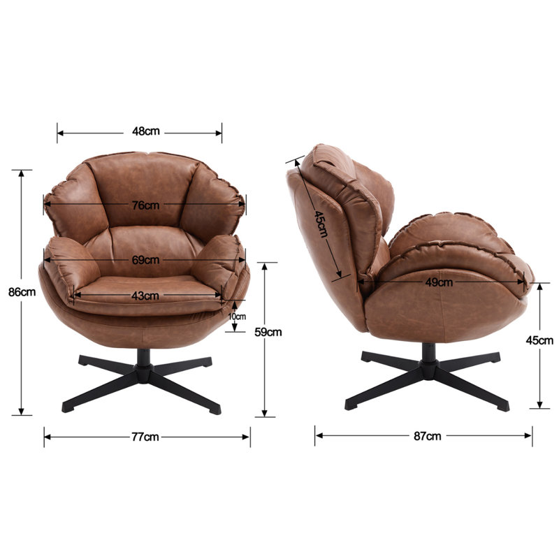 Upholstered Swivel Wingback Chair, Brown, PU Leather