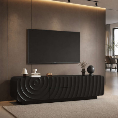 58" Modern TV Stand with Unique Spiral Wave Design, Storage Cabinet & 2 Drawers, Floating Effect Entertainment Center for Living Room, Bedroom