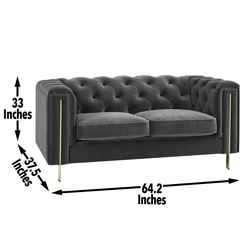 Maximiano 64.25" Velvet Square Arm Loveseat, Gray Velvet
