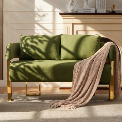 TS Modern 51.18" W x 25.2" D x 27.17" H Teddy Fleece Gold Metal Legs Loveseat Sofa