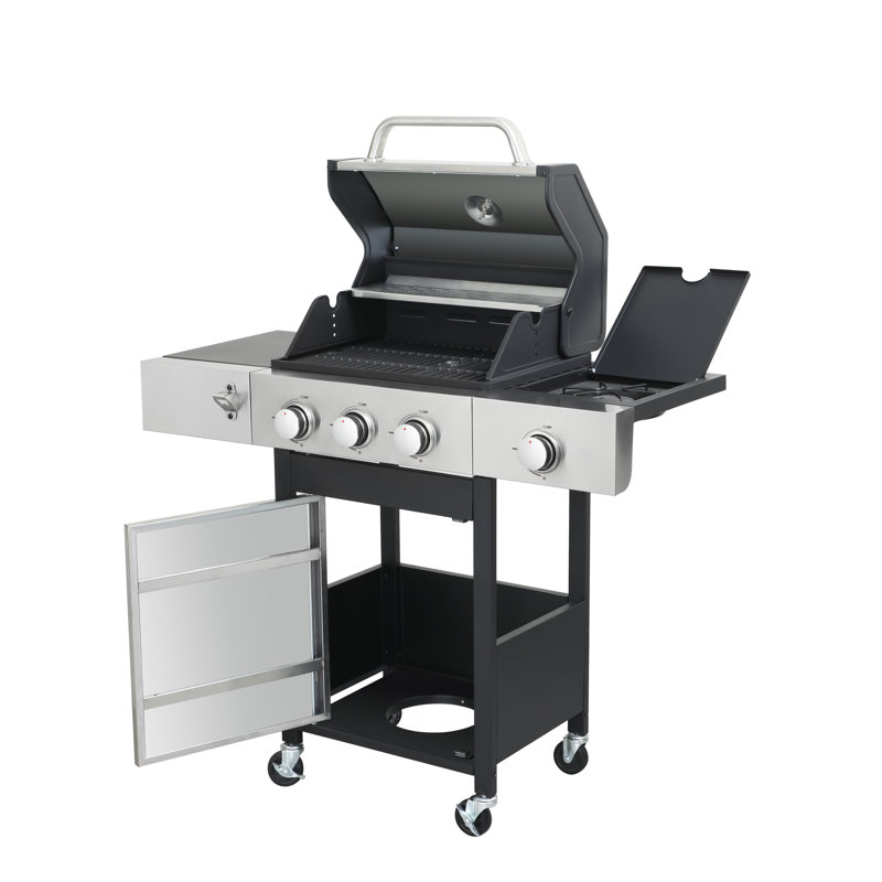 Barbecue au propane à 3 brûleurs avec brûleur latéral et grille de réchaud, barbecue en acier inoxydable de 37230 BTU pour la cuisson à l'extérieur