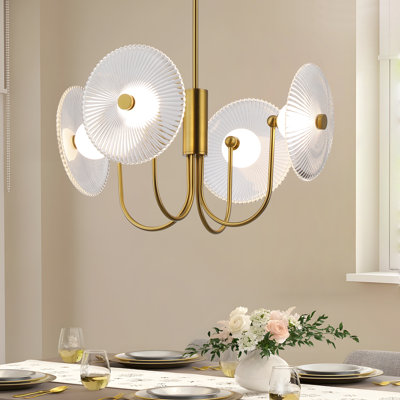 Lampe de table à 4 lumières de 20 po de large à nervures en verre à DEL géométrique intégrée - noir mat