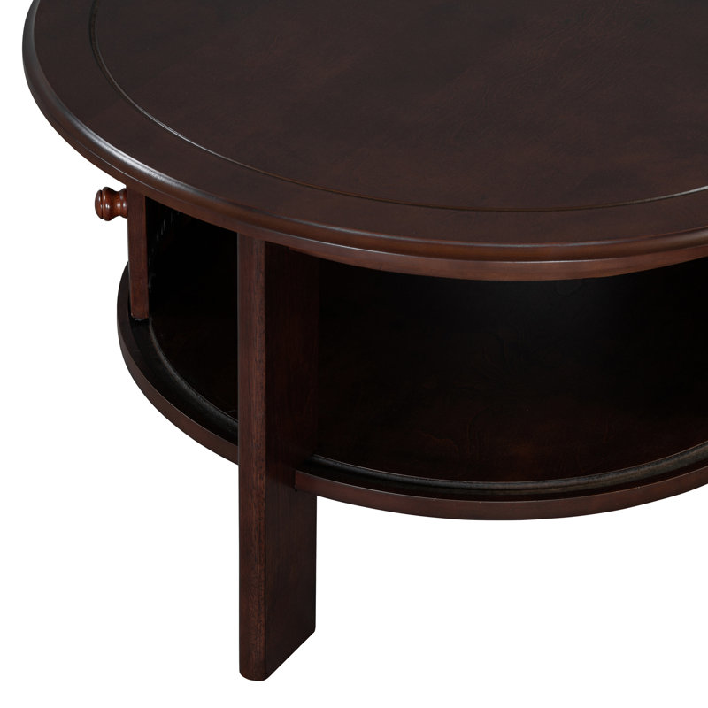 Table basse ronde avec rangement et porte coulissante, Noyer, Noyer
