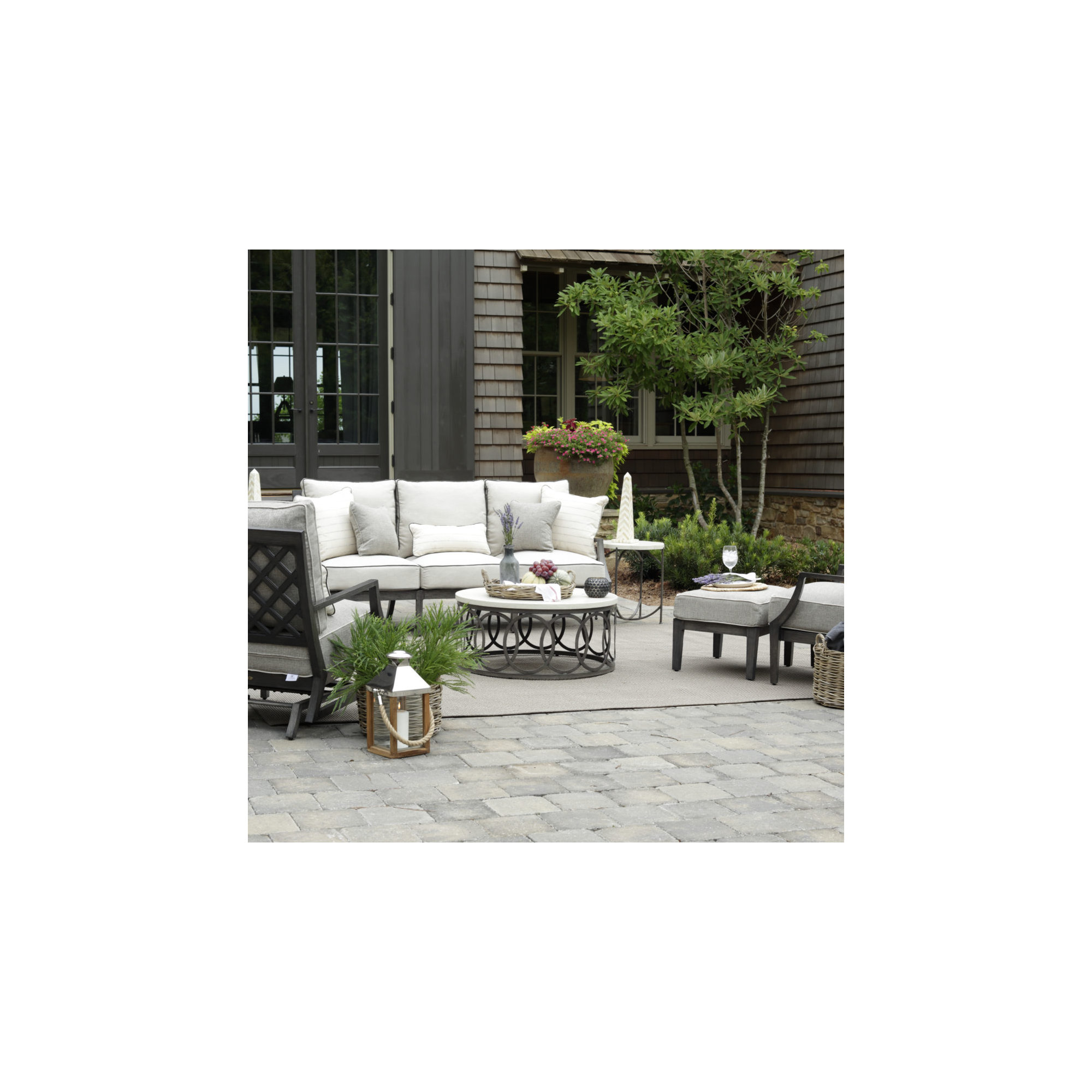 Copeland Aluminum Round Outdoor Coffee Table 36 in. W x 16.5 in. H, 42", Ella Tables #5 Travertine/Slate Gray