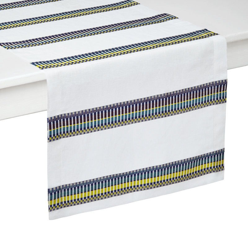 Sicily Striped Linen Rectangular Table Runner, 108" L x 16" W