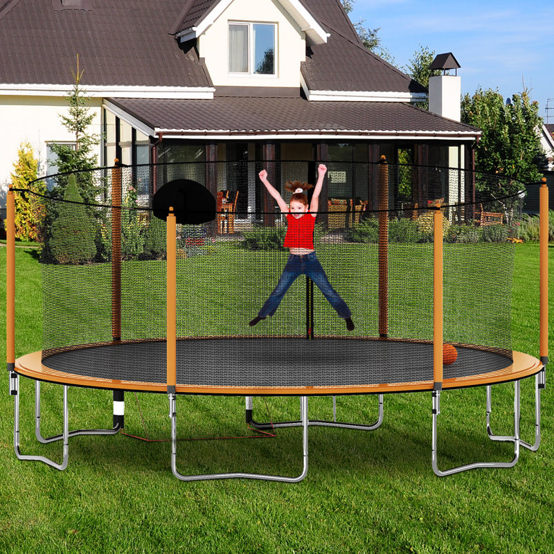 Trampoline thermolaqué de 14 pi avec panier de basketball, gonfleur et échelle de conception avancée pour la sécurité et le plaisir