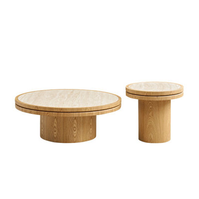 35.43" + 19.49" Modern Nesting Coffee Table Set, Sintered Stone Top with MDF Base for Living Room, Small Spaces