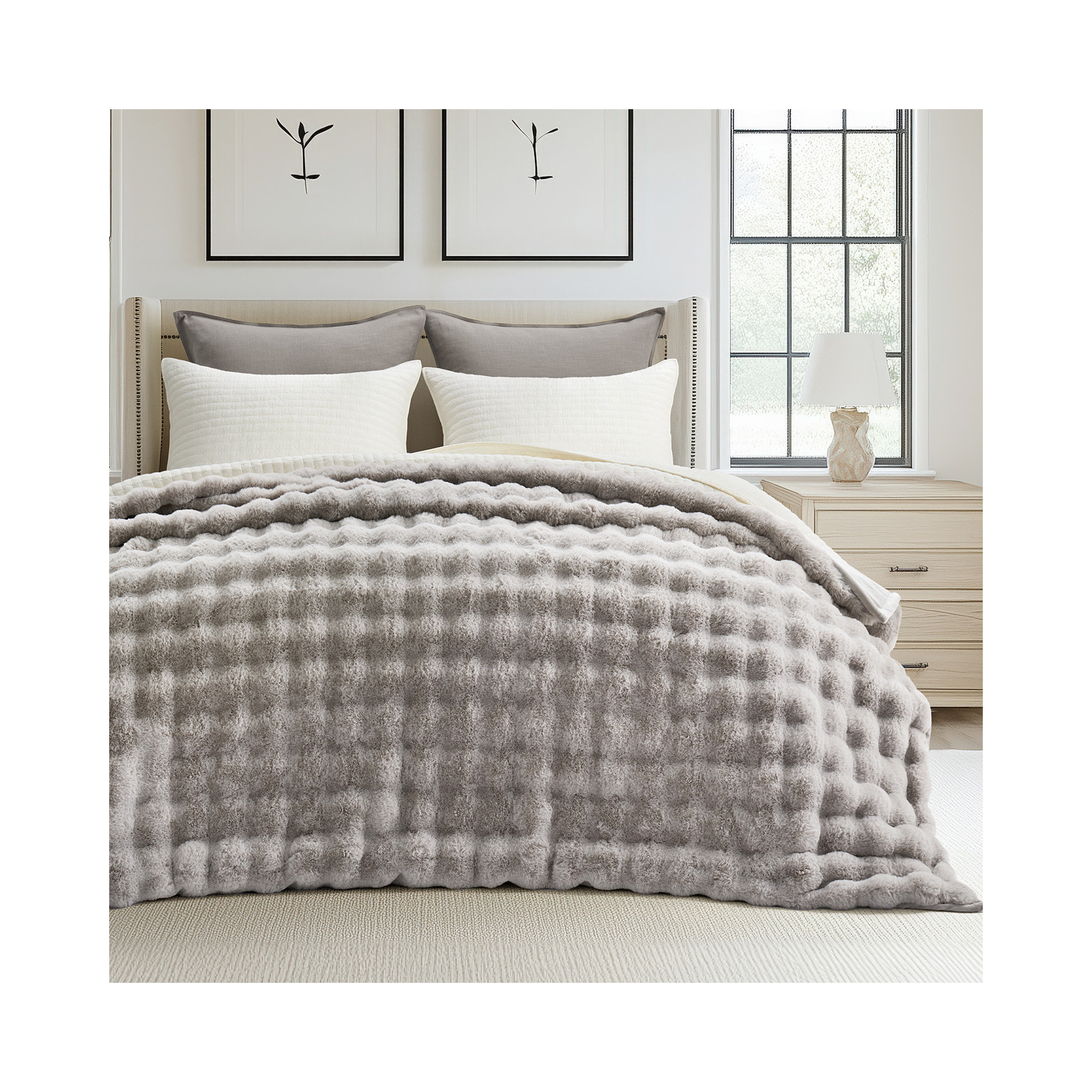 Ridgeline Faux Fur Throw Blanket, 90" L x 80" W, Taupe