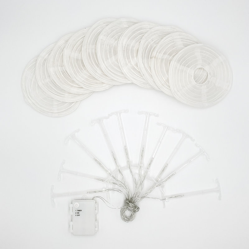 Battery Operated String Lights with 10 Nylon Lanterns, White