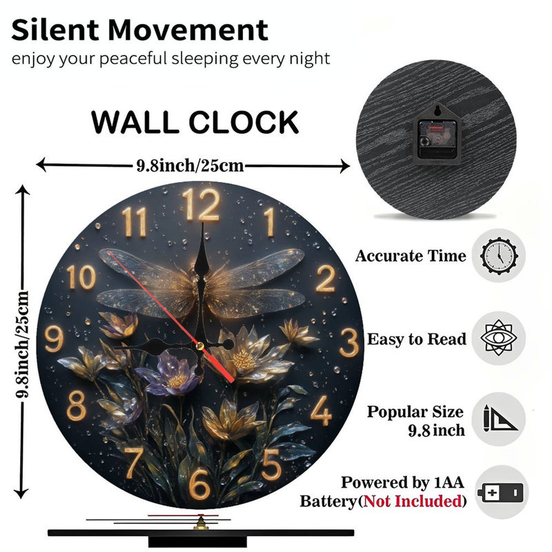 Horloge libellule dorée