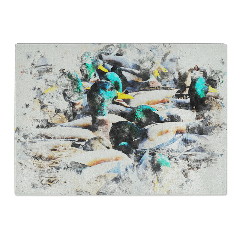 Mallard Ducks Watercolour Chopping Board, 28.5cm W x 39cm L
