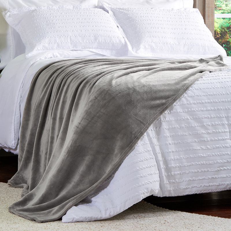 LHC Oversized Velvet Throw - Solid Microfiber Polyester Machine Washable Blanket, Gray