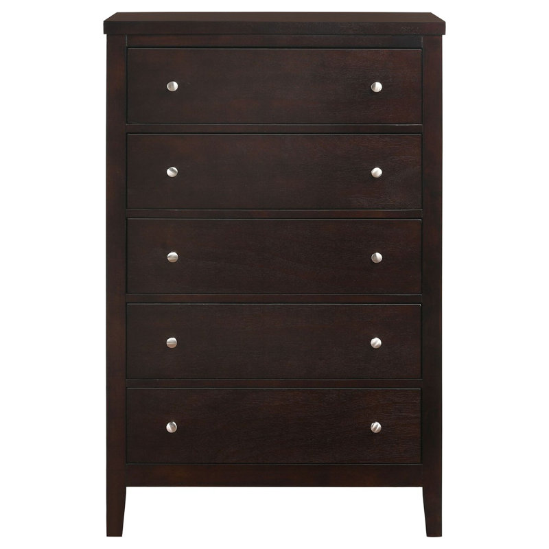 Commode brune à 5 tiroirs Payton, solution de rangement spacieuse et élégante pour les chambres à coucher modernes et les espaces de vie