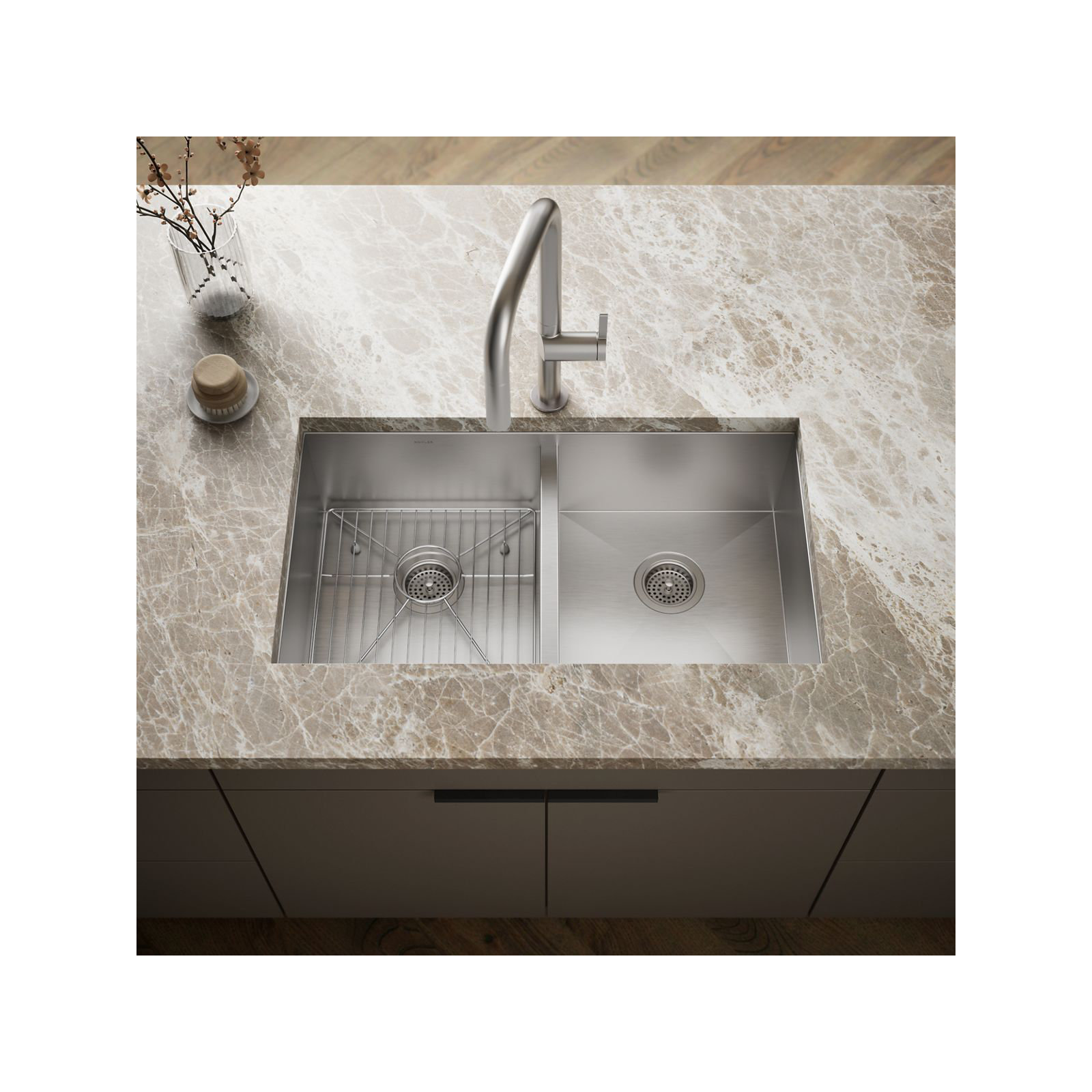 Vault Double Bowl Kitchen Sink with Single Faucet Hole, 1 Hole