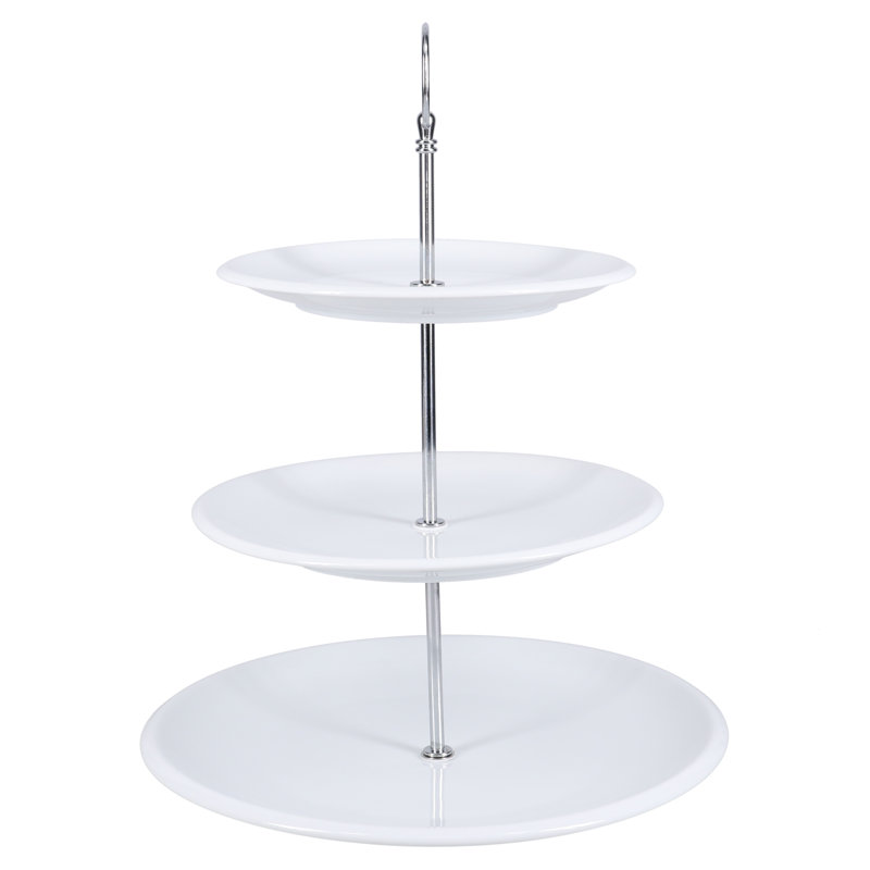 White Glazed Ceramic 3-Tier Round Serving Tray