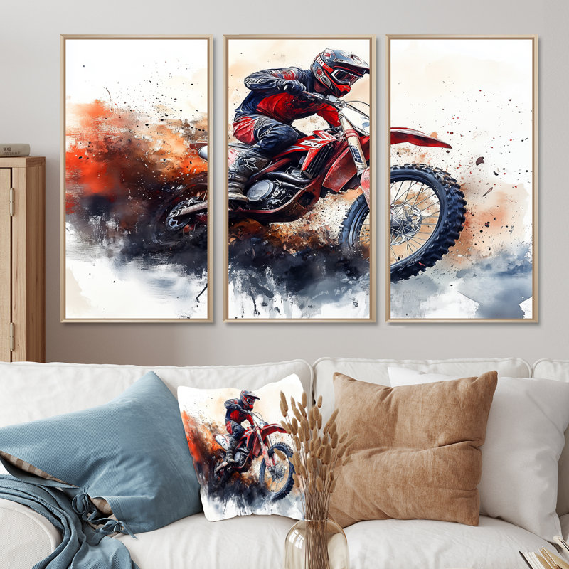 Ensemble de salon Red Moto X Mayhem, H 40 po x l 60 po x P 1 po, Toile naturelle avec cadre flottant