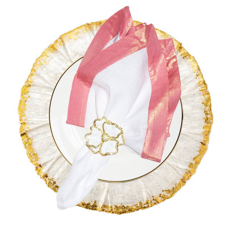 Shimmer Border Linen Napkin, White/Pink