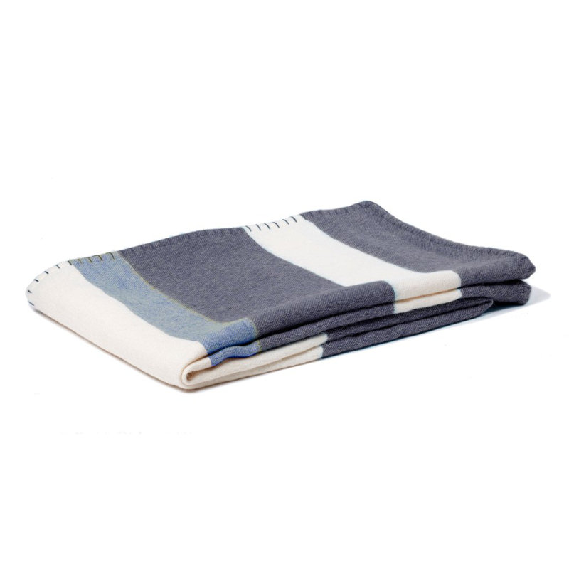 Block Stripe Woven Baby Alpaca Throw Blanket, Navy/Periwinkle