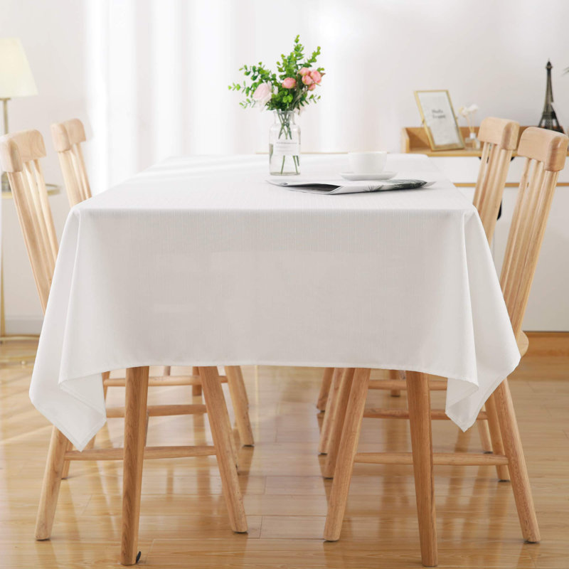 Striped Washable Polyester Tablecloth, White