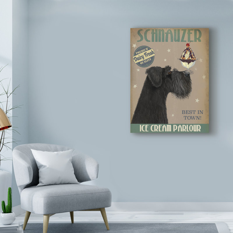 « schnauzer, black, ice crème », reproduction d’impression sur toile tendue, H 19 po x l 14 po x P 2 po