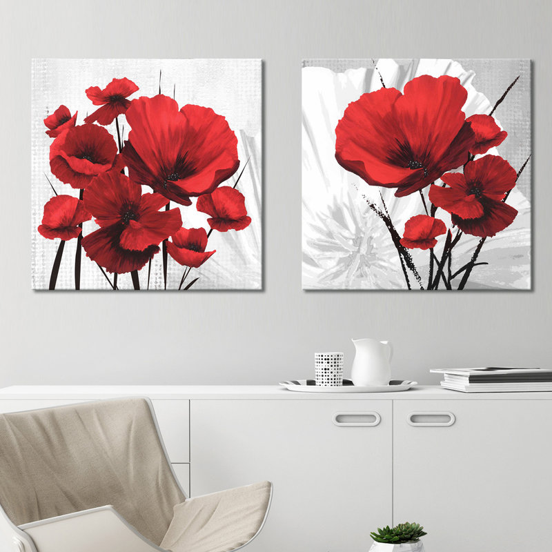«Big Red Poppies I», ensemble de 2 impressions, H 24 po x l 48 po x P 1,5 po, Toile tendue