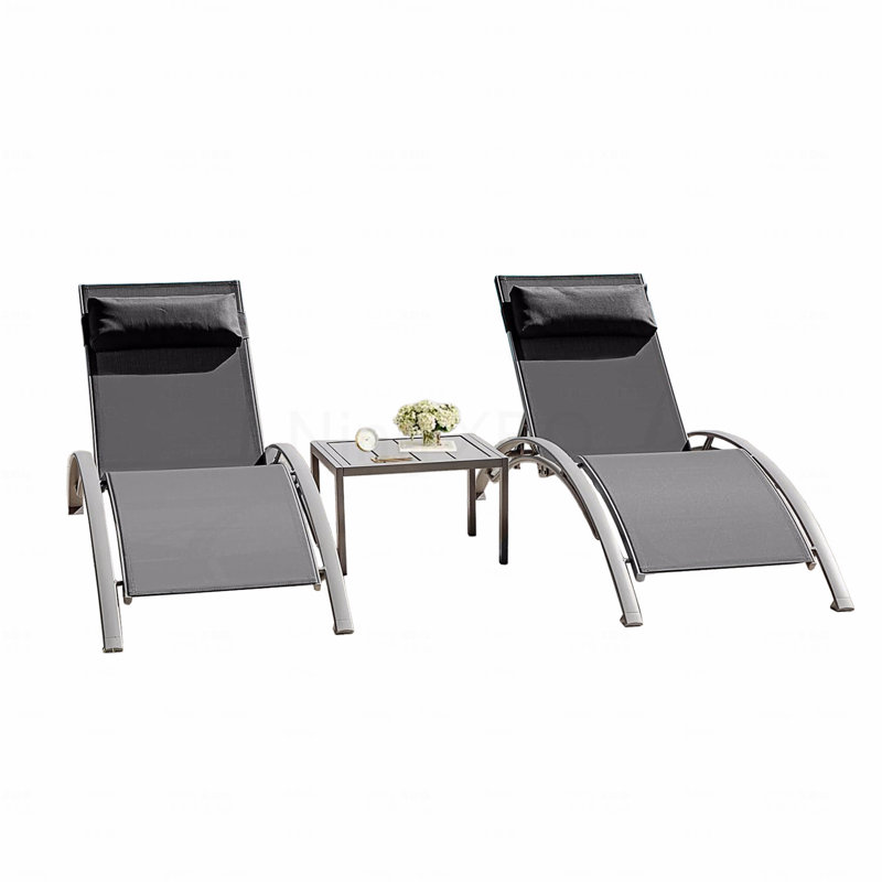 Pool Lounge Chairs Set Of 3-Dark Grey (2 Lounge Chairs+1 Table), Dark Grey